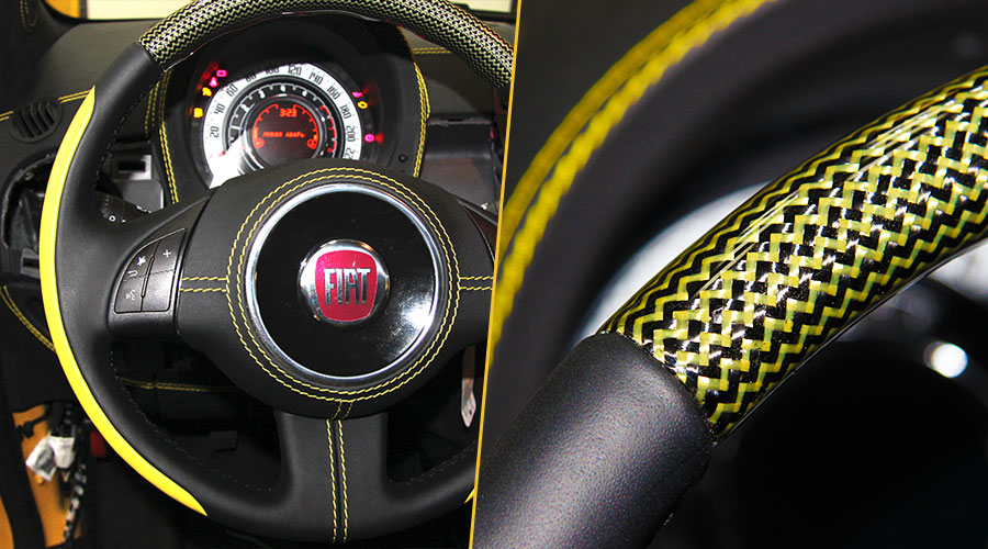 Перетяжка накладки Airbag в натуральную кожу Fiat-500