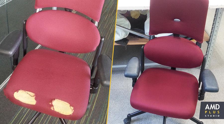Фото кресла до и после перетяжки