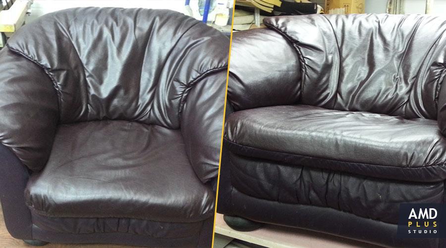 Фото кожаного кресла до и после реставрации